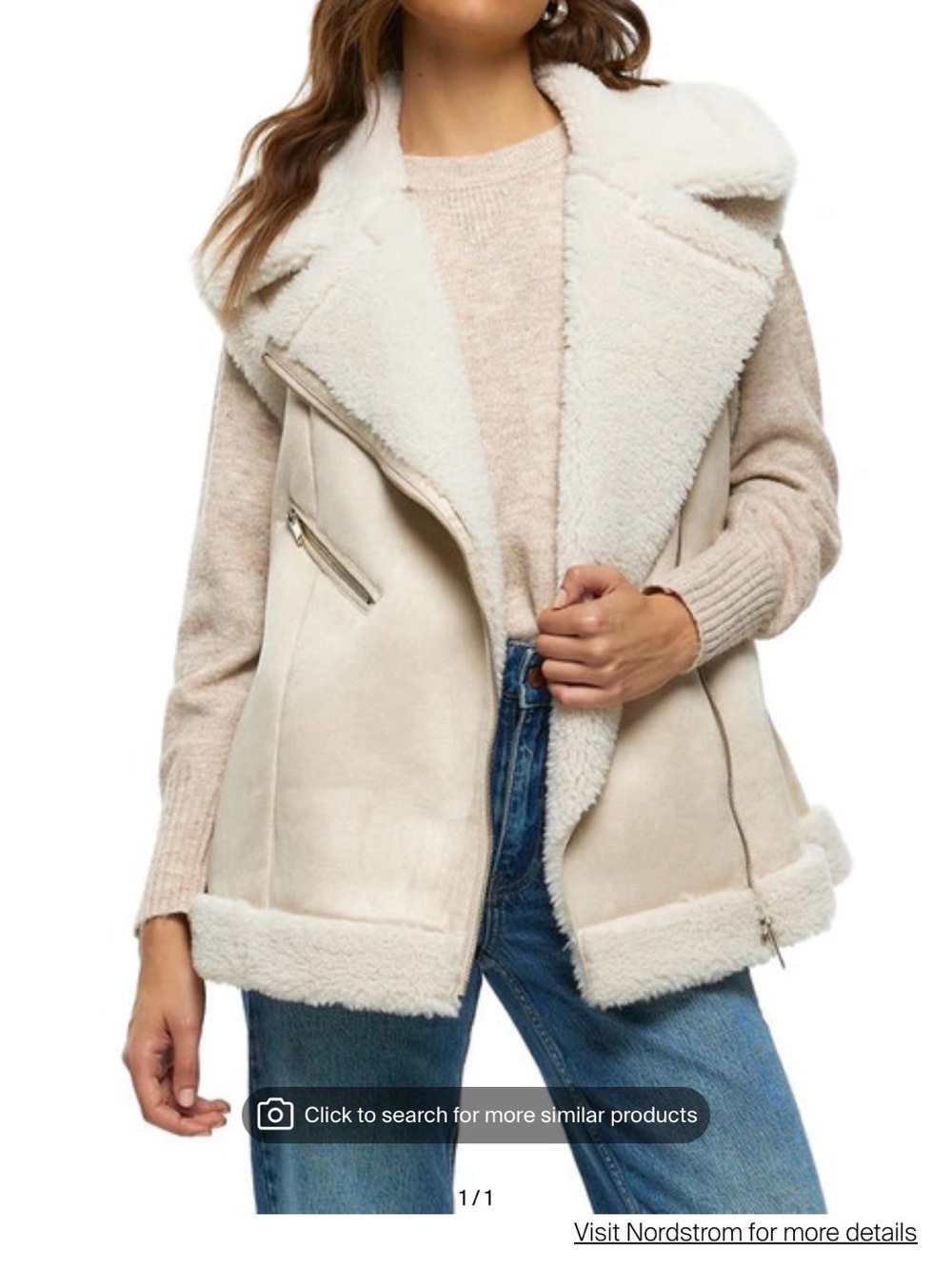 River Island Cream Shearling-Trim Moto Vest
